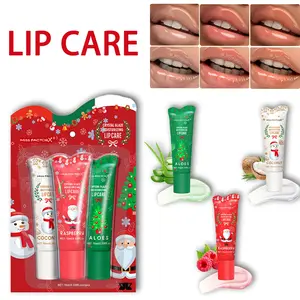 Miss Factorx Daily Care Soothing Lip Care Moisturizing Lip Balm Set, Coconut Raspberry Aloe Flavors, Plant-Based Ingredients, Perfect Christmas Gift for Women, 3-Pack