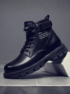 Men's British Style Classic Work Boots | Height Increase Leather Shoes | Vintage High-Top Design Rubber Walking Shoes