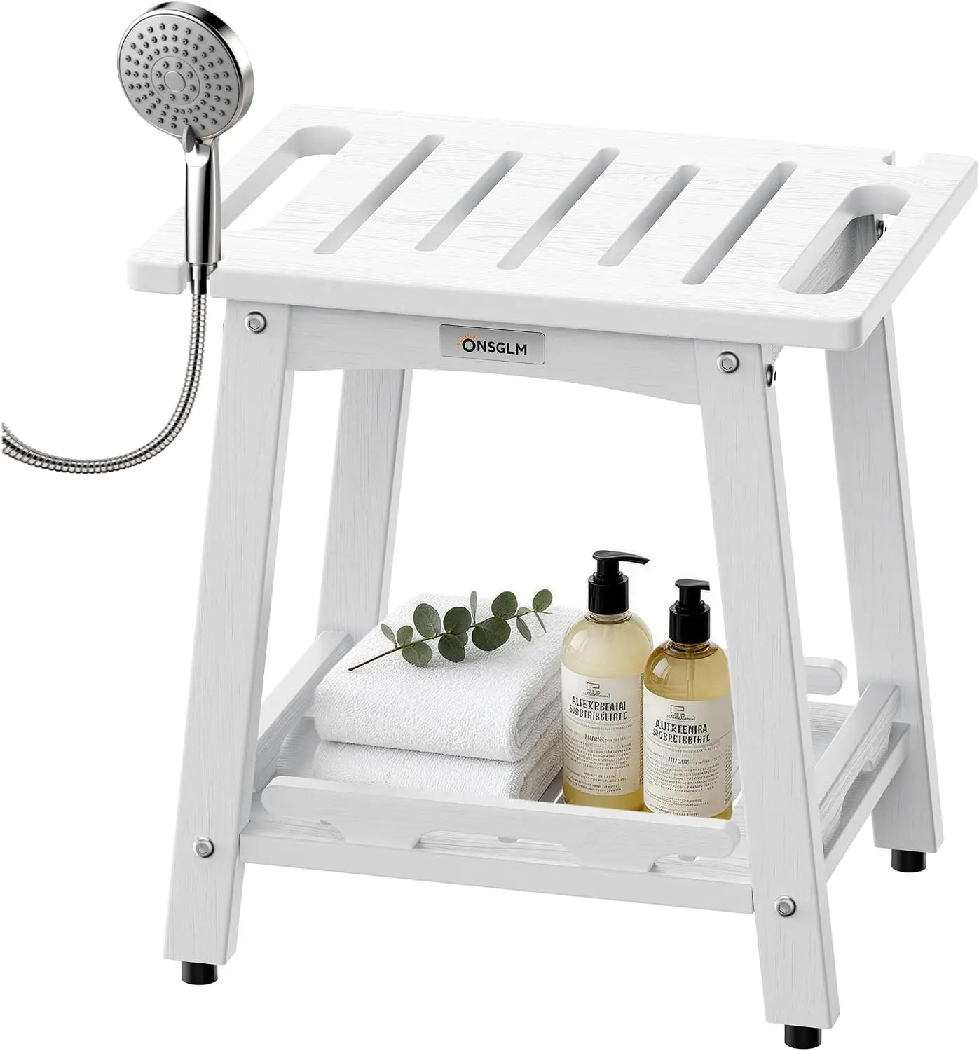 Shower Bench Seat, Non-Slip Shower Benches for Inside Shower to Sit on, HDPE Waterproof Shower Stool for Shaving Legs, Shower Chair with Adjustable Feet for Bathroom, Indoor/Outdoor Use, White