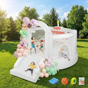 (2026 New) Bounce House for Kids (12FTx10FTx7.2FT) with Slide, Balloons, Spacious Bouncer, White Bounce House for Kids Birthday Party w/Blower 30s Set-up, Portable Bag (Cake)