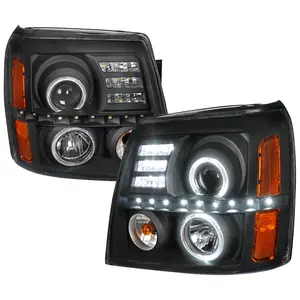 2002-2006 Cadillac Escalade Dual Halo Projector Headlights w/ SMD LED Light Strip (Matte Black Housing/Clear Lens)