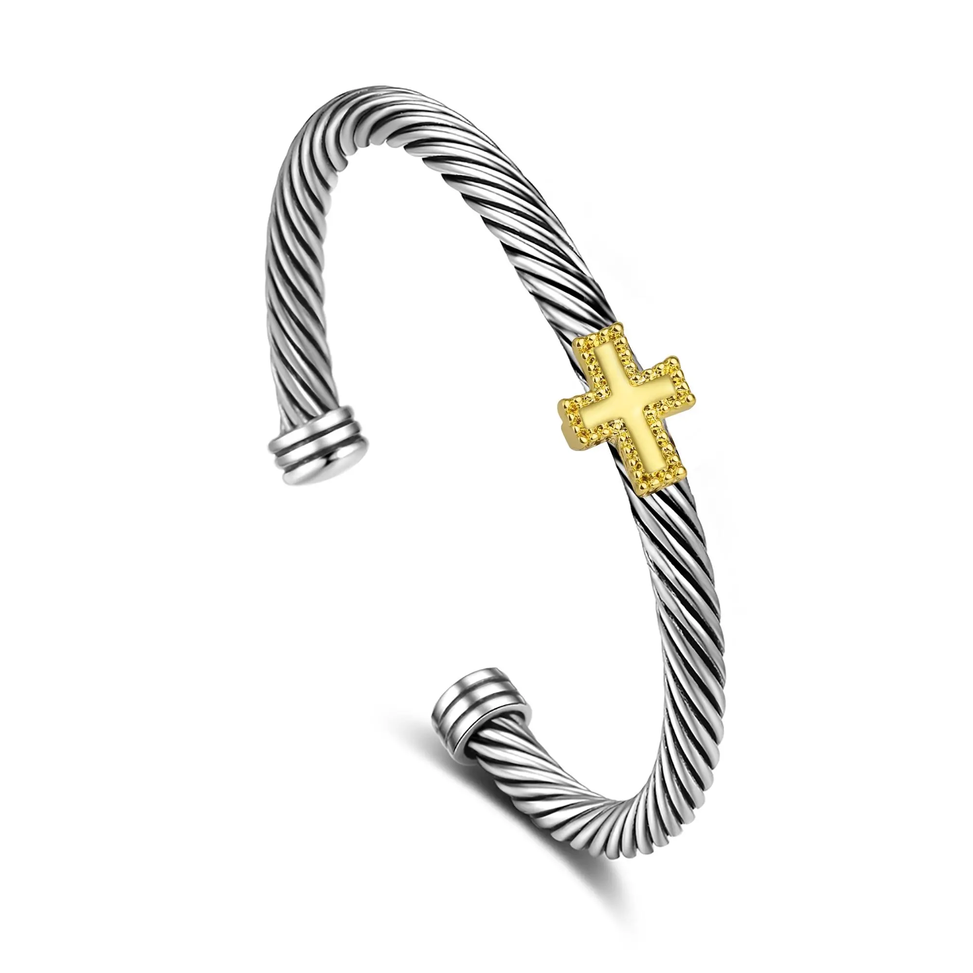 Aprilery Cable Cuff Bracelet for Women Twisted Cable Wire Bangle Bracelets Two Tone Bracelet Lightweight Jewelry Gifts for Girls