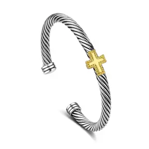 Aprilery Cable Cuff Bracelet for Women Twisted Cable Wire Bangle Bracelets Two Tone Bracelet Lightweight Jewelry Gifts for Girls