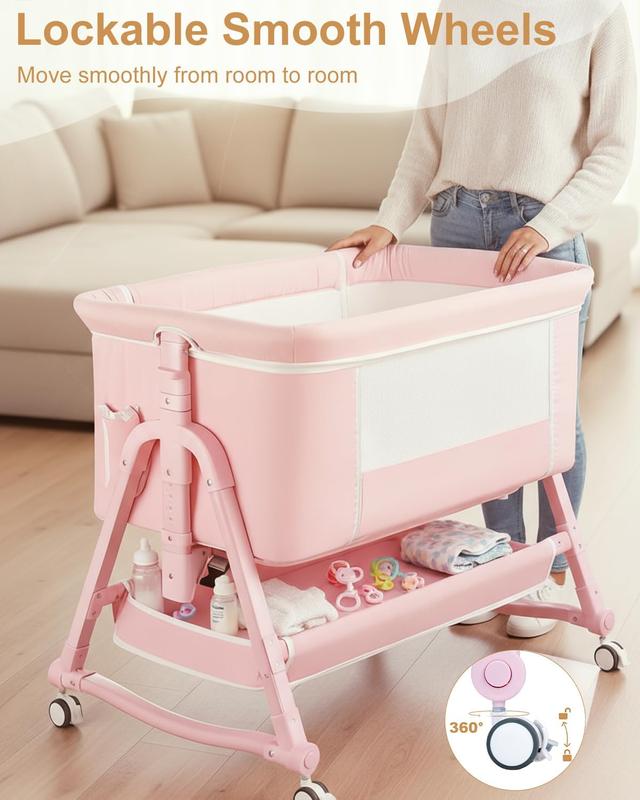 Newborn/Baby 4-in-1 Bassinet! Foldable Travel Style + Wheels | Mosquito Net + Mattress + Storage Included