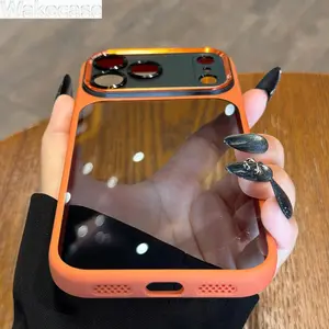 Luxurious and high-quality translucent acrylic hard case with metal frame for iPhone 17/17 Air/17 Pro/17 Pro Max/16/16 Pro/16 Pro Max/15/15 Pro/15 Pro Max/14/14 Pro Max. Simple design, suitable for both men and women.