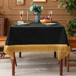 1pc Luxury Velvet Tablecloth with Fringe, Easy Clean Dining Room Decor, High-End Home Decoration, 1pc Elegant Table Runner
