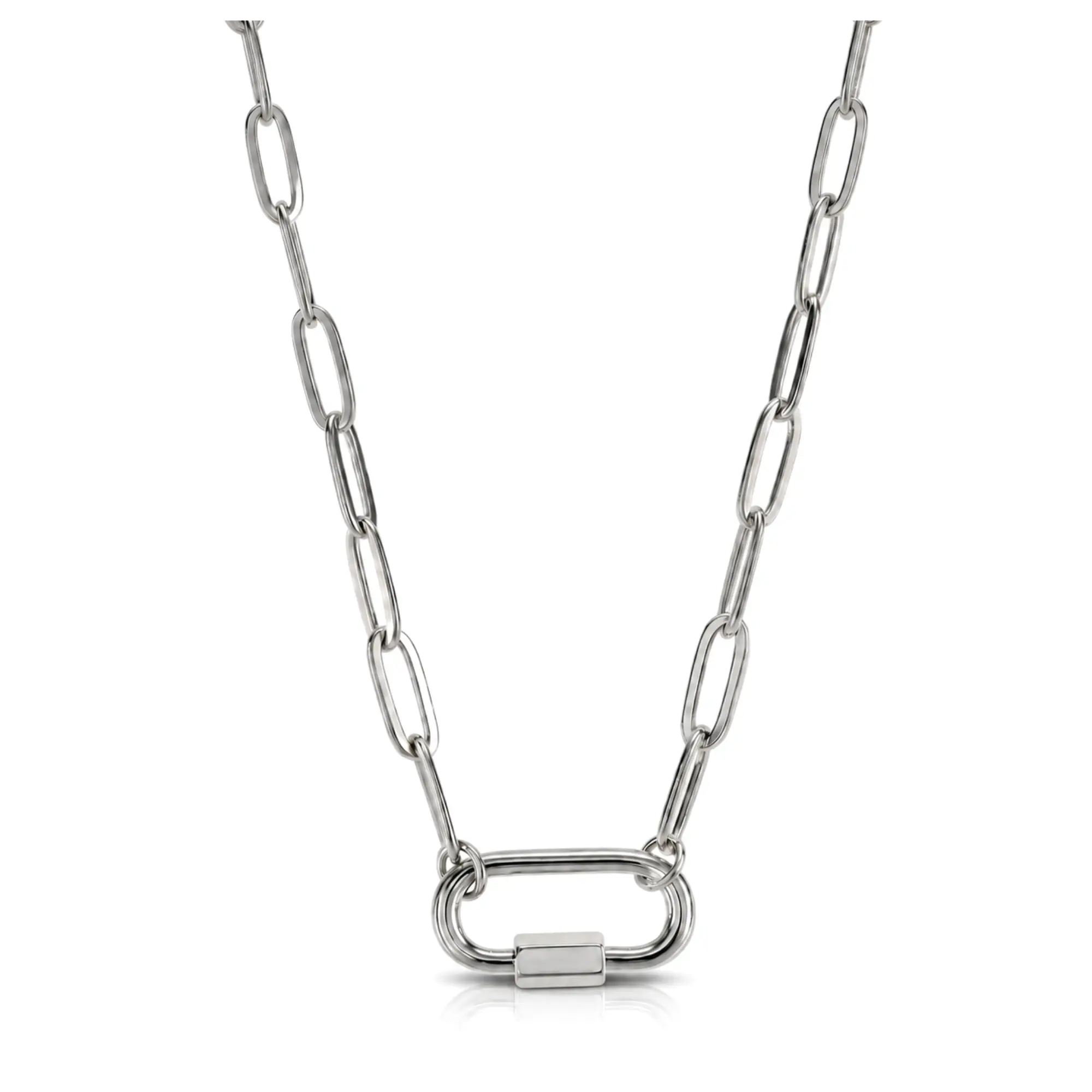 Carabiner Charm Necklace for Women, Paperclip Chain Ring Holder Necklace