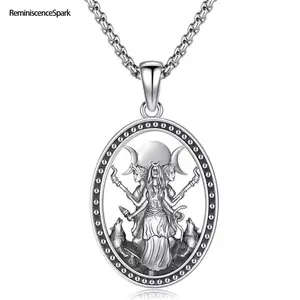 Unisex Hecate Goddess Spiritual Protection Amulet Necklace - Silver-Tone Oval March Goddess Pendant, Divine Guidance & Protective Energy Witch Jewelry for Daily Wear, Mystic Practices