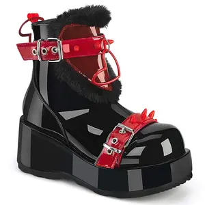 Demonia Cubby-57 Black Patent-Red PVC Ankle Boots