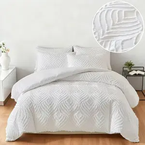 White Tufted 3D Duvet Cover Set 2/3 Piece - Includes one duvet cover and 1 or 2 pillowcases, 3D leaf pattern, Decorative Duvet Cover, farmhouse style bedding set, washable bohemian style bedroom decoration, hotel quality, suitable as a gift.
