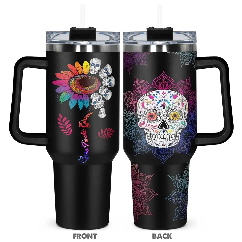 Skull Pattern Tumbler, 1 Count 40oz Stainless Steel Insulated and Durable Water Bottle with Lid, Birthday Gift for Friend, Stainless Steel Drinkware