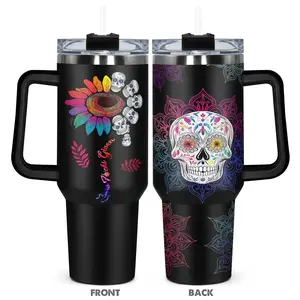 Skull Pattern Tumbler, 1 Count 40oz Stainless Steel Insulated and Durable Water Bottle with Lid, Birthday Gift for Friend