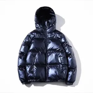 Men’s Shiny Puffer Jacket – Winter Short Stand Collar Cotton Coat