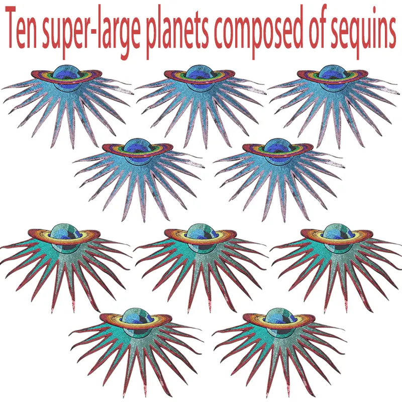 A set of 10 fashionable and versatile large sequined planet patches to decorate all your clothes, bags and ironing styles