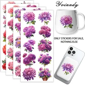 40Pcs/set Chrysanthemum Iron On Stickers For Cup Be Waterproof UV DTF Printable Vinyl Paper Fun Designs Durable Construction Long-Lasting Adhesion Must-Have For Craft Enthusiasts Cups Mugs Sticker Sold Only Sticker Not Cup