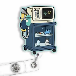 Acrylic Retractable Anesthesia Machine Badge Reel - Glossy Surface Medical ID Holder with Alligator Clip, Gift for CRNA, Anesthesiologists