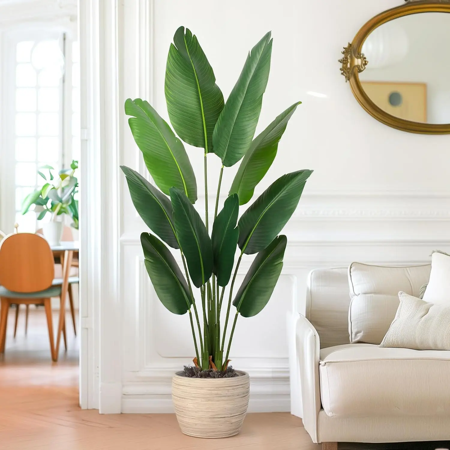 Elegant Artificial Bird of Paradise Tree - 6ft Tropical Plant with 9 Lifelike Silk Leaves, Ideal for Home, Office, Patio, and Living Room Decor Decorative Nature (Black flower pot)
