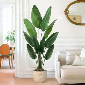 Elegant Artificial Bird of Paradise Tree - 6ft Tropical Plant with 9 Lifelike Silk Leaves, Ideal for Home, Office, Patio, and Living Room Decor Decorative Nature (Black flower pot)