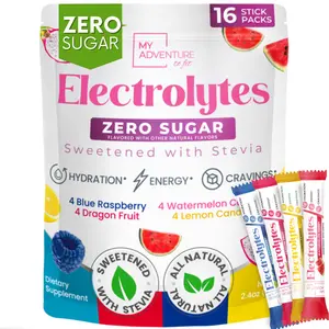Zero Sugar Electrolyte Stick Packs - 16 Count Variety Sampler with 4 Flavors Blue Raspberry, Watermelon Candy, Lemon Candy , Dragon Fruit - Sugar Free - Clean Hydration for Energy, Focus, and Craving Control - Hydrating Minerals