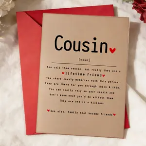 1pc Cousin-Defined Theme Greeting Card & Envelope Set Blank Paper Design Custom Message Card Birthday, Valentine's Day, Friendship Blessings Versatile Gift “Cousin” Warm-Defined Greeting Card