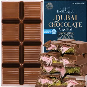 [Father's Day Special] Eastanbul Angel Hair Dubai Chocolate Bar with Pistachio Cream & Cotton Candy, 7oz Viral TikTok Chocolate, Unique Middle Eastern Dessert