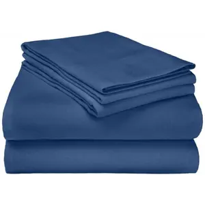 212 MAIN Impressions by Luxor Treasures Cotton Flannel Twin XL Solid Bed Sheets Set - 3-Piece Navy Blue Bedding, Cozy Warmth Flannel Weave, Fully Elastic