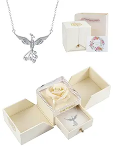 Silver Color Peacock Necklace with Eternal Rose Box, Perfect Gift for Birthday, Anniversary, Valentine's Day, Mother's Day