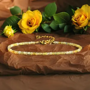 Natural Dainty Citrine Stone 3mm Tiny Beads Crystal Healing Charka Crystal Gold-Plated Chain Minimalist Skinny Bracelet Gift for Women