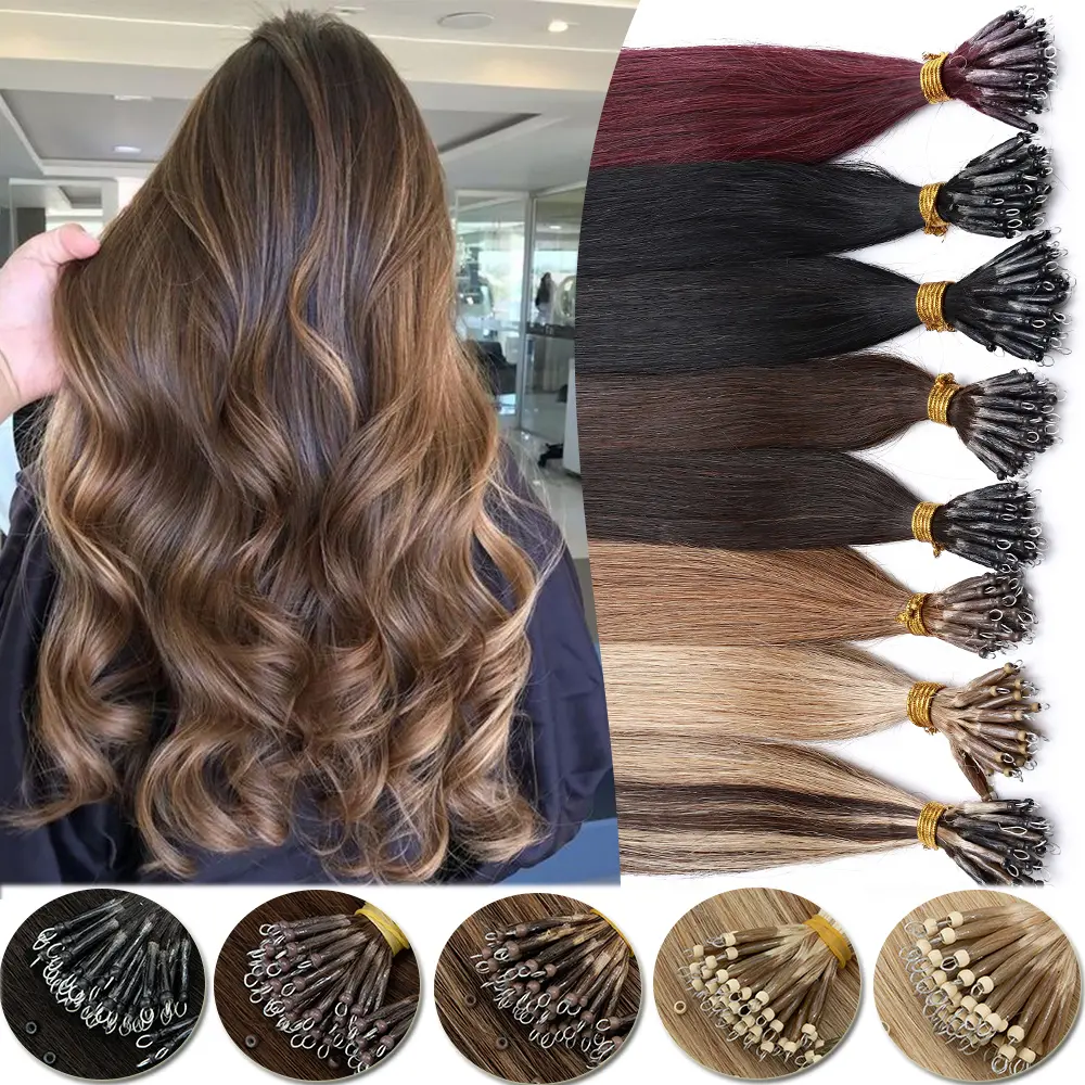 50g / 50strands Nano Ring Tip Human Hair Extensions Real Human Hair Nano Ring Micro Beads Hair Straight Thick for Women 16"18"20"22"24"
