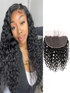 13x4 Lace Frontal Closure Water Wave Human Hair Textured Ear to Ear HD Lace Frontal Closure Free Part Brazilian Wet and Wavy Hair Extensions 150% Density Human Hair Pre Plucked with Baby Hair