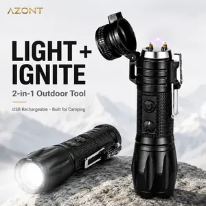 Rechargeable 2-in-1 LED Flashlight & Arc Ignition Tool, Wind-Resistant Outdoor Camping Gadget with Metal Clip, Portable Gift for Men, Dad, BBQ, Fire Pit, Hiking memorialday