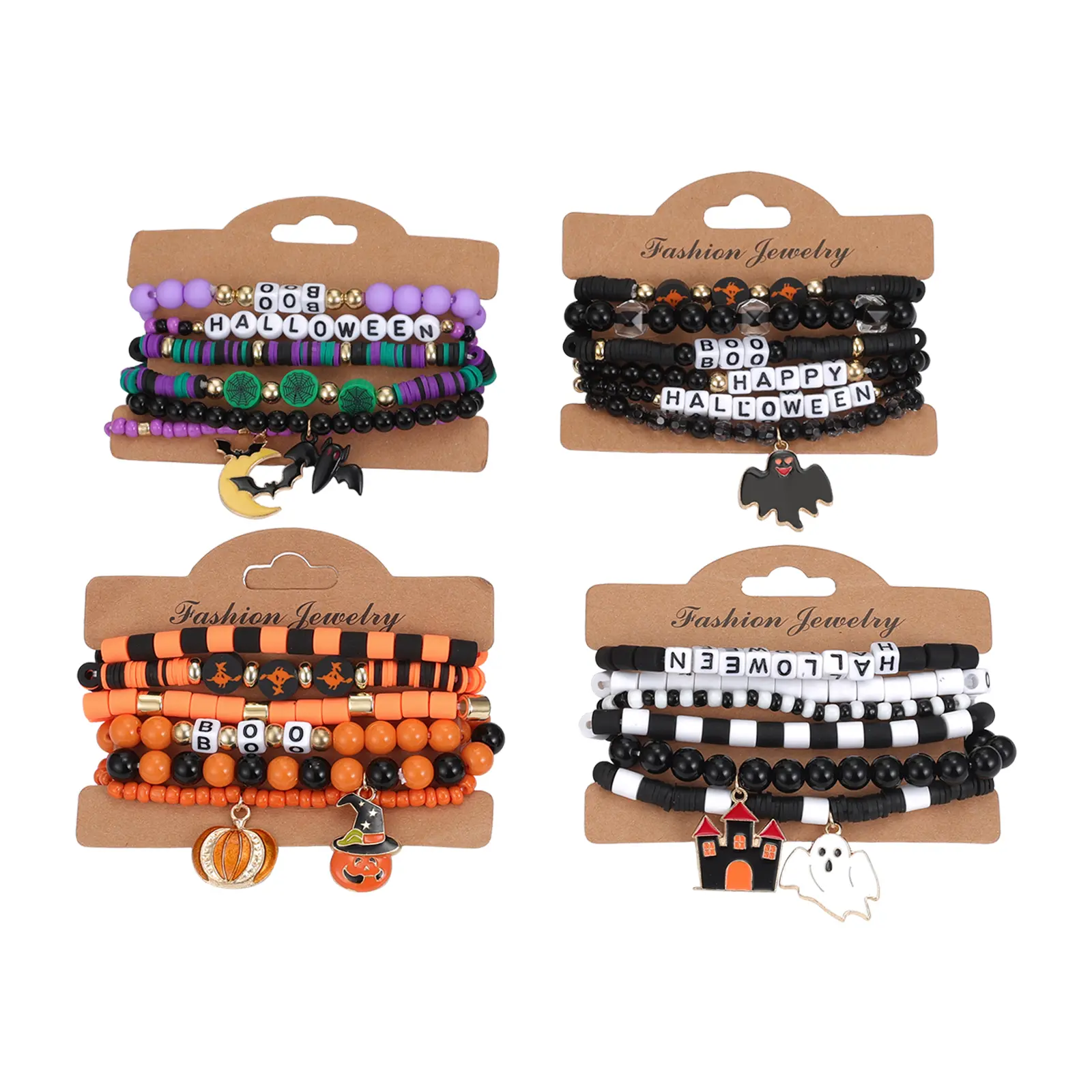 OIDEA Halloween Bracelets for Women, 24-Piece Beaded Stackable Sets with Pumpkin Motifs, Elastic Charm Jewelry for a Halloween Party, Elegant Gift Packaging