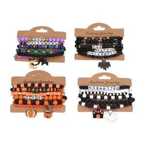OIDEA Women's 24-Piece Halloween Theme Stretch Cord Friendship Bracelets Set - Colorful, Flexible Fit, Pumpkin Motifs, Approx. 6.69in Costume Jewelry for Halloween, Birthday, Approx. 6.69" summerwins,summerwins