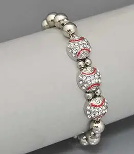 Everything Baseball Sports Jewelry Gift - 3 Crystal Baseballs Stretch Bracelet