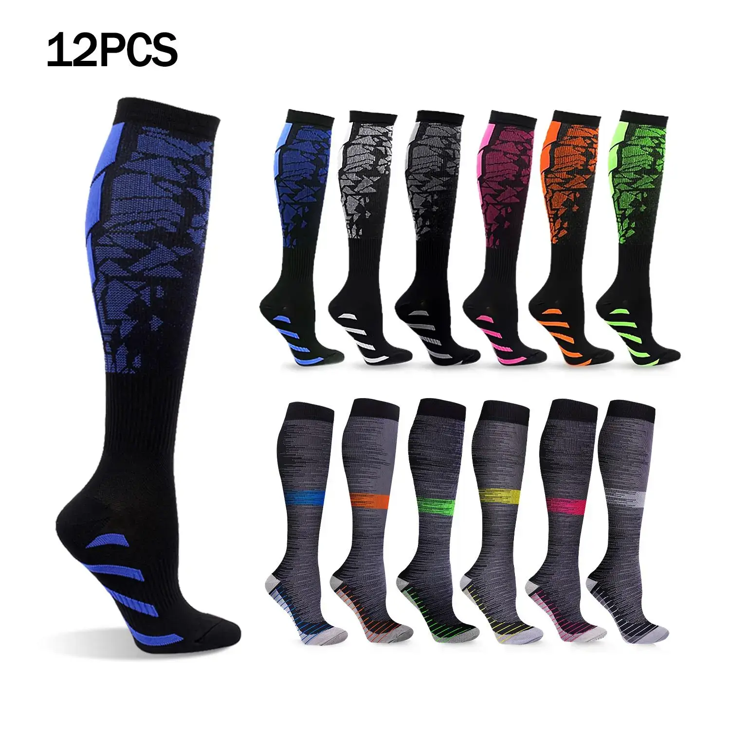 6/12 Pairs Compression Socks for Women Men 15-20 mmhg Knee High Compression Socks Compression Stockings for Women Men Circulation-Best Support for Medical, Running,Nursing,Athletic