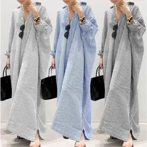 New Women's Wear Fattened Dress Loose Stripe Printed Fashion Women's Wear Large Size Long Dress Cardigan