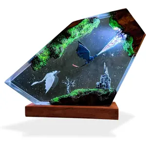Dragon Handmade Resin Epoxy Lamp, Diorama 3D Cute Dragon Night Light, Home Decor, Unique Custom, Gift for Him, Her, Christmas Gift, Birthday Gift. Creative Desk Lamp