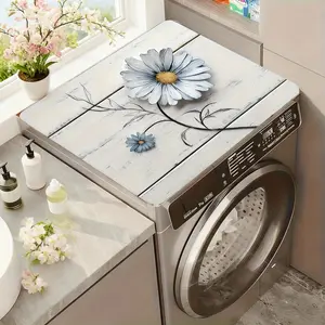 Blue Daisy Design Floral Washing Machine Dust Pad, Absorbent Countertop Mat, Fast Dry Fridge Pad, Microwave Dust Cover, Modern Washer and Dryer Lid
