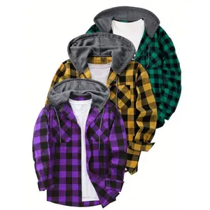 New York Fashion Trendy 3pcs Plaid Shirt Hooded Flannel Hoodie - Men's Plaid Sweatshirt Tops Long Sleeve