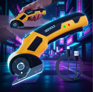 4V Cordless Electric Box Cutter with Safety Lock & LED Light, Multi-Purpose Cutter for Carton, Carpet, Plastic, Fabric & Leather