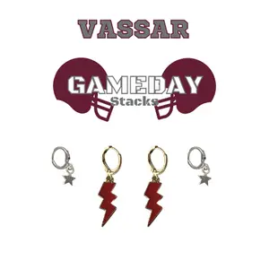 Vassar College Brewers Classic Gameday Enamel Bolt and Baby Star Huggie Hoop Earring Stack