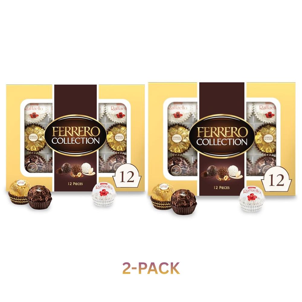 Ferrero Collection Premium Gourmet Assorted Hazelnut Milk Chocolate, Dark Chocolate and Coconut, Great Holiday Gift Box, 4.6 oz, 12 Count (Pack of 2)