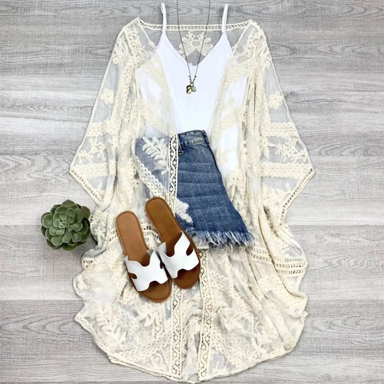 Emily Embroidered Boho Mesh Kimono