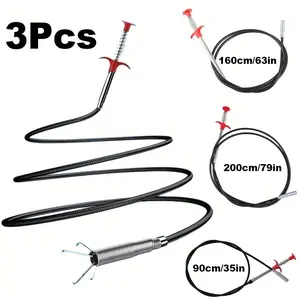 3Pcs Drain Clog Removers, Drain Opener, 3 Length (35in/63in/79in) 4-Claw Drain Cleaner Rod, Drain Auger, Gutter Cleaning Tools, Drain Hair Cleaner for Toilet, Kitchen Sink, Bathroom Tub Clogged, Flexible Grabber, Claw Pick Up Reacher