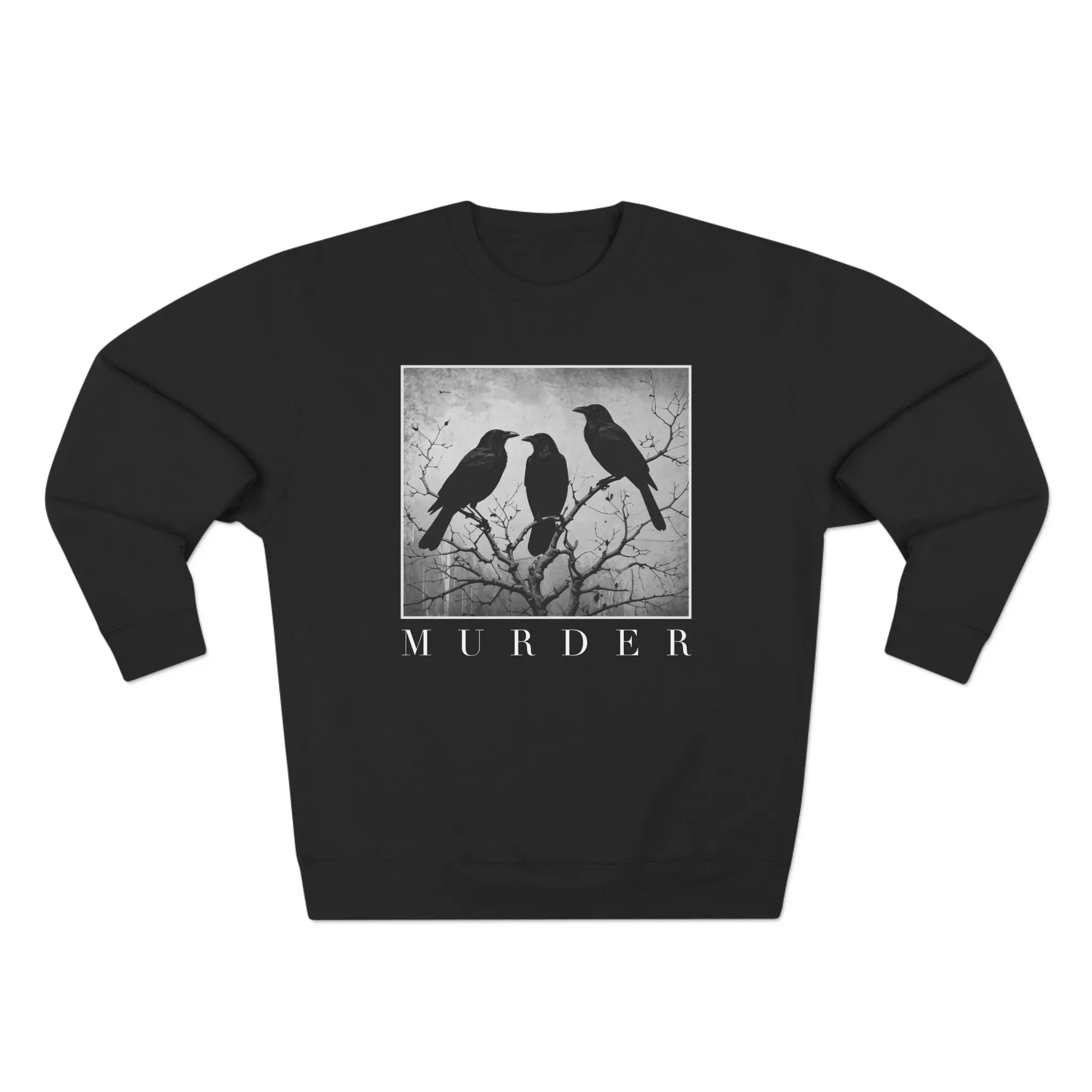 Three Crows Comfy Goth Sweatshirt - Unisex Crewneck, Alternative Style Fashion, Pullover Jumper, Oversized Top, Edgy Streetwear Fabric Womenswear