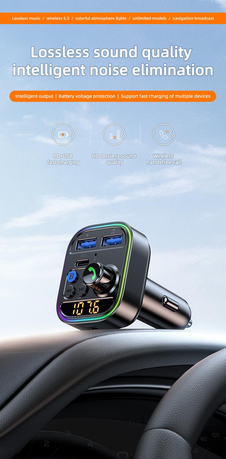 Wireless Bluetooth Car Adapter Bluetooth 5.3 FM Transmitter AUX Radio Receiver MP3 Player Handsfree Call Type-C USB Car charger Wireless Bluetooth Car Adapter Bluetooth 5.3 FM Transmitter AUX Radio Receiver MP3 Player Handsfree Call Type-C USB Car charger