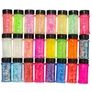Holographic Chunky Glitter 24-Color Cosmetic Glitter for Body Nails Hair Lip Eyeshadow Vibrant Crafts Glitter for DIY Resin Art Halloween Christmas Versatile Uses Each Jar 2oz