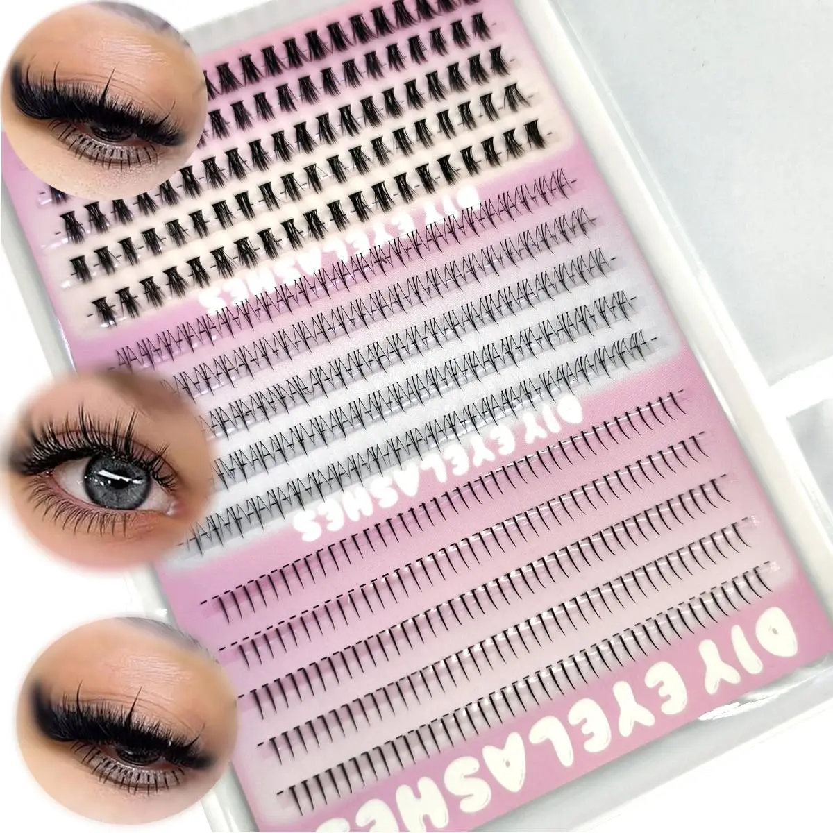 390PCS Bottom 15rows  Lashes Extension  Lower Eyelash Clusters 3 Styles Individual Lashes DIY Wispy Natural Look Clear Band 2026 New