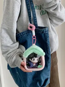 Fashion Simple Cute Girl Cartoon Plush House Doll Storage Bag, 3D Outdoor Small House Baby Carrier, Student Backpack Hanging Decoration
