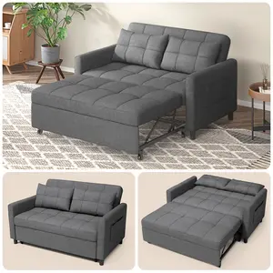 Gizoon 3 in 1 Sofa Bed 52.4 Inch Convertible Pull Out Couch Loveseat Sleeper Sofa with Two Pillows Small Sofa Couches for Small Spaces Apartment Living Room Bedroom Dark Grey